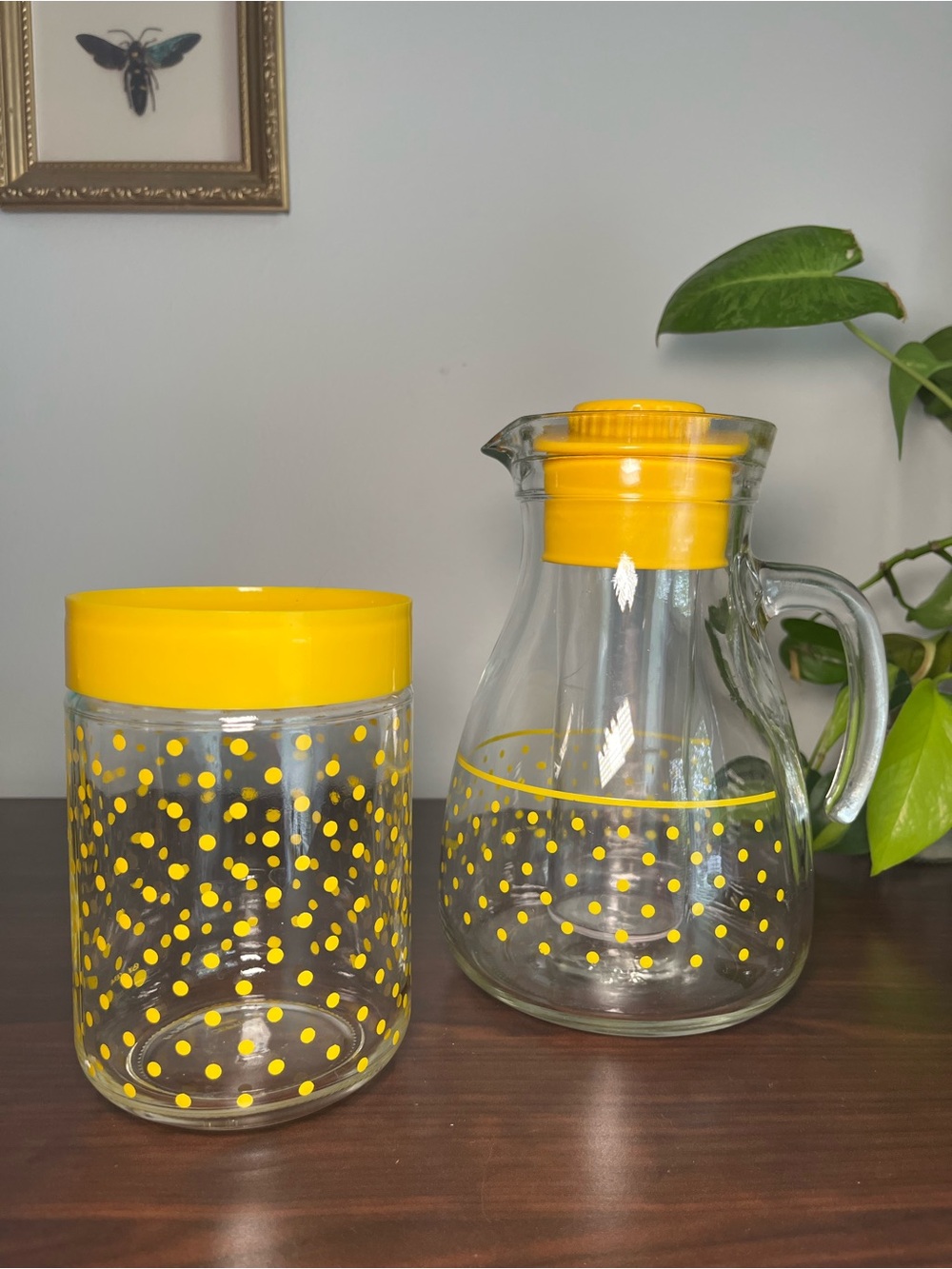 Vintage CERVE Made in Italy Yellow Glass Pitcher & Canister Set ☀️ Retro Kitchen